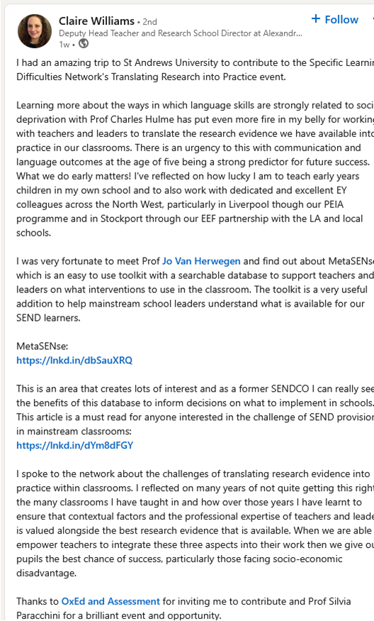 Specific Learning Difficulties Network tweet media