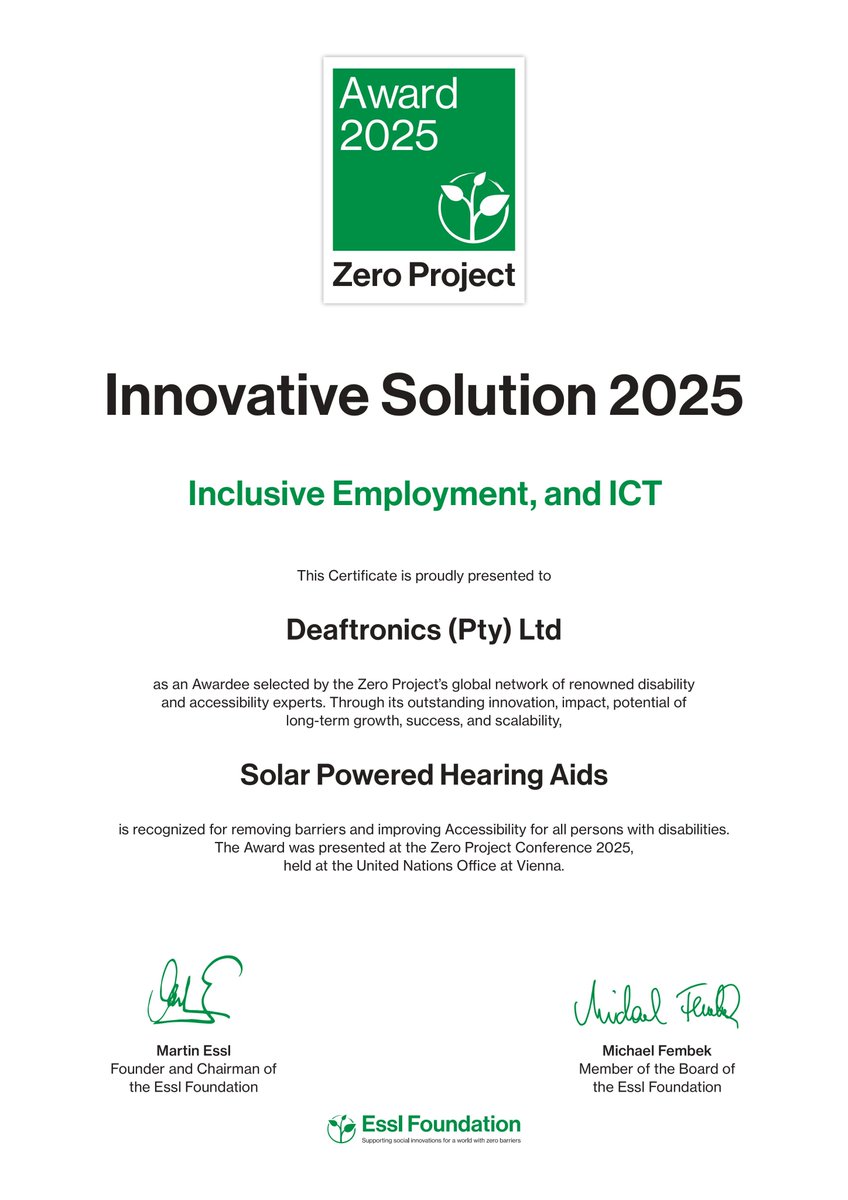 We are thrilled to share that Deaftronics has been recognized with the Innovative Solution 2025 -Inclusive Employment, and ICT Award by the Zero Project at their esteemed annual conference in Vienna, Austria. 
#deaftronics
#accessibility
#ZeroCon25
#inclusion