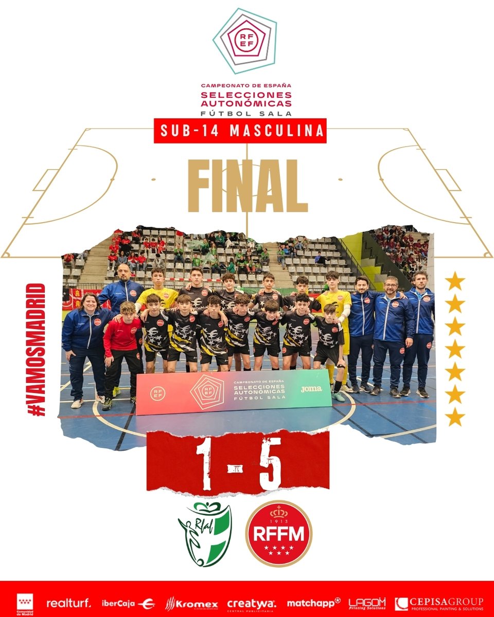 RFFM_FutbolSala's tweet photo. ⚪️🔴La #SeMadrid Sub-14 Masculina es semifinalista del Campeonato de España.

#VamosMadrid https://t.co/kUxk2GGxPM