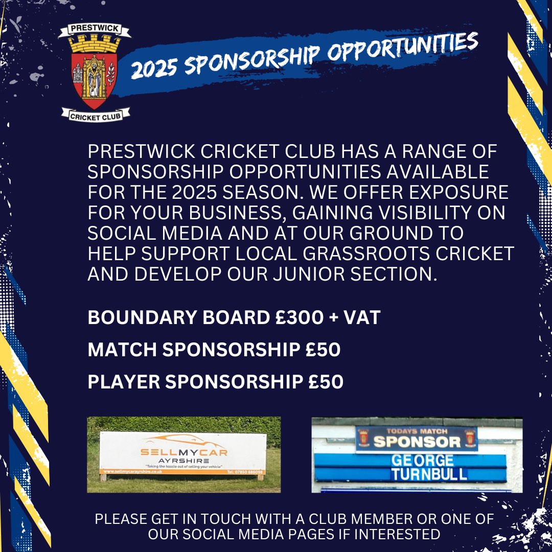 Pwick_Cricket's tweet photo. 🚨 SPONSORSHIP

We have a range of different sponsorship opportunities to help your business whilst also supporting a local cricket club and develop our junior section.

Please get in touch with any member of the club or contact us on social media if you are interested.

#MTW https://t.co/zHj4UIQkWc