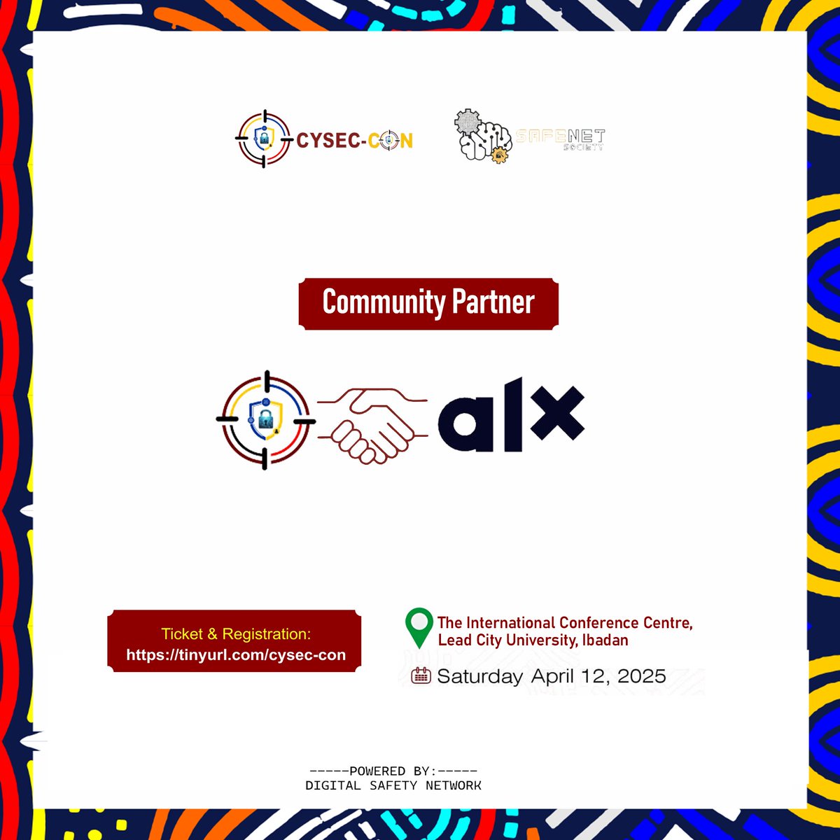 Cysec_con's tweet photo. We're pleased to announce @alx_africa Oyo, as a community partner for CYSEC-CON.

Members of the alx Oyo community get 40% off ticket purchase.

Head on to https://t.co/WzdFnu20Nw  to purchase your ticket. https://t.co/7668jO9dma