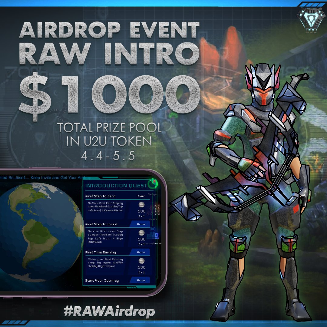 ReignAlterWorld's tweet image. 🚨 RAW INTRO EVENT 🚨

Event Details:
💰 $1000 Prize Pool in $U2U
📅 Event Duration: Apr 4 – May 5, 2025
🎯 Finish the Introduction Quest &amp;amp; Instantly Get 100 $U2U Tokens during Event periods

Don't miss this opportunity. Come join the others in RAW Community 
Discord:…