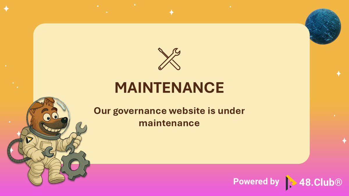 Website Maintenance Notice

Dear 48er,

Governance website (48.club/voting) is currently under maintenance. We kindly ask everyone not to submit any proposals until maintenance is completed.

Thank you for your cooperation and understanding.

48.club Team