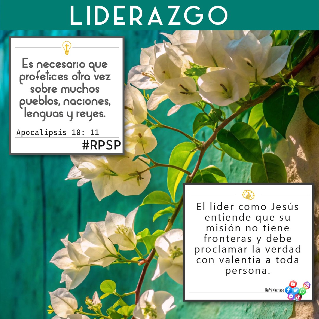 📖Apocalipsis 10: 11 Es necesario que profetices otra vez sobre muchos pueblos, naciones, lenguas y reyes.✝ 
🤔El líder como Jesús entiende que su misión no tiene fronteras y debe proclamar la verdad con valentía a toda persona.🧠
👍🏻 DALE LIKE 
#liderazgo #RPSP #vnma