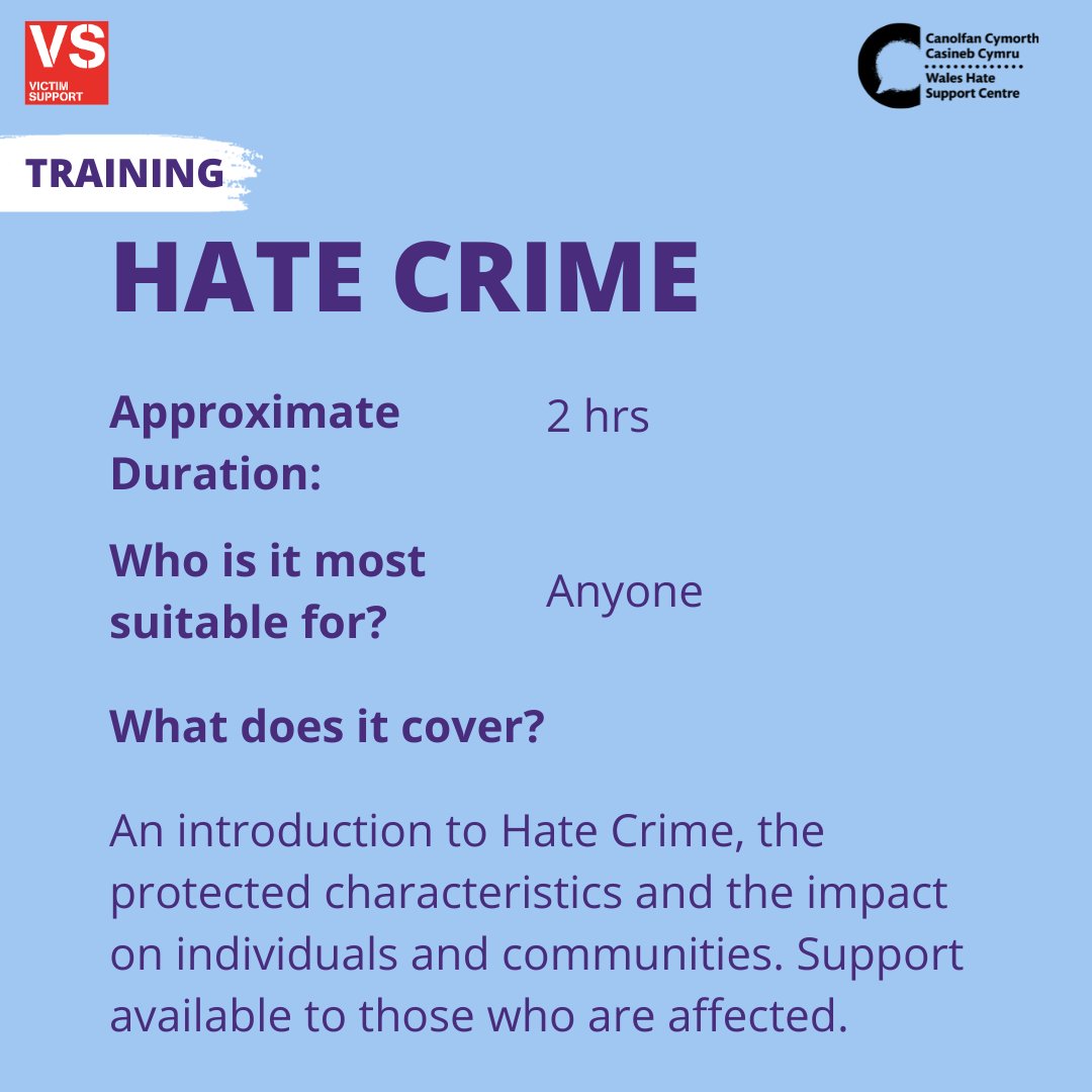 Understand Hate Crime, who it hurts, the impact and more. Free sessions available for those living and working in Wales.

Express your interest here:

forms.microsoft.com/e/cZHDHYhgH8

#HateCrime #HateHurtsWales