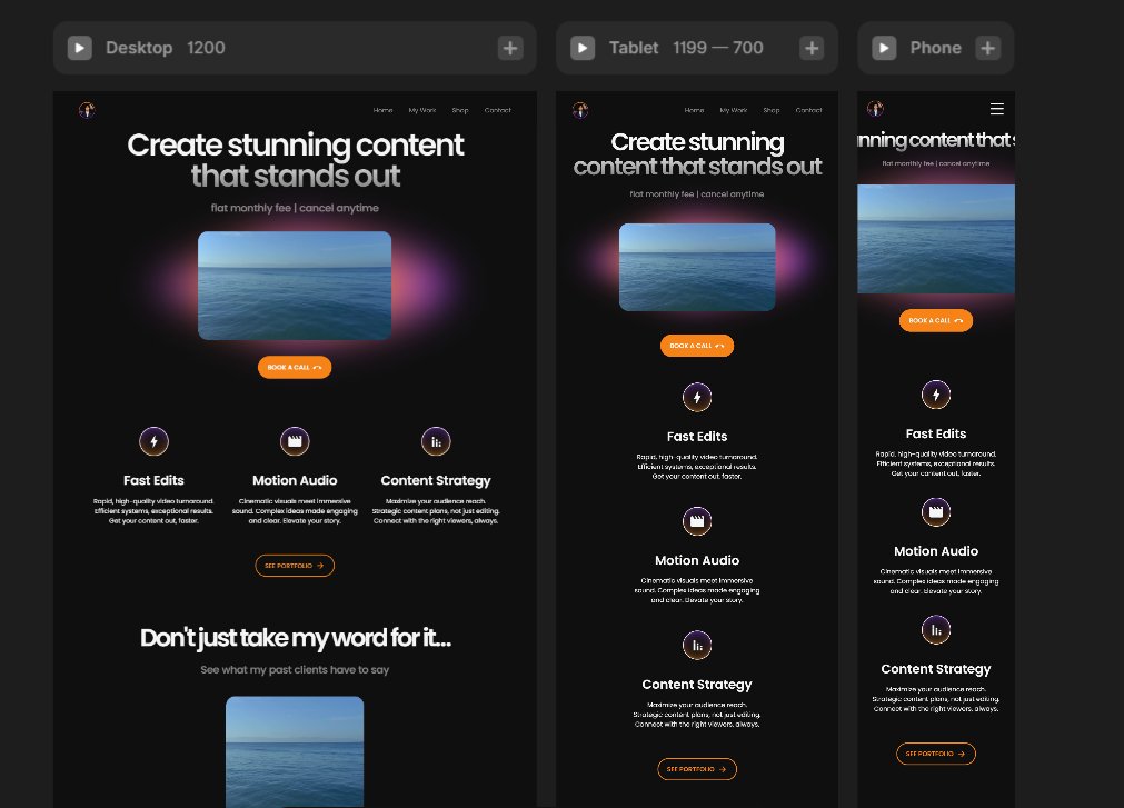 In the process of creating a website for my video editing services. Most video editors I see don' spend a lot of time on their websites but I do./

First impressions matter.

P.S. Learning <a href="/framer/">Framer</a> as I go 🙌