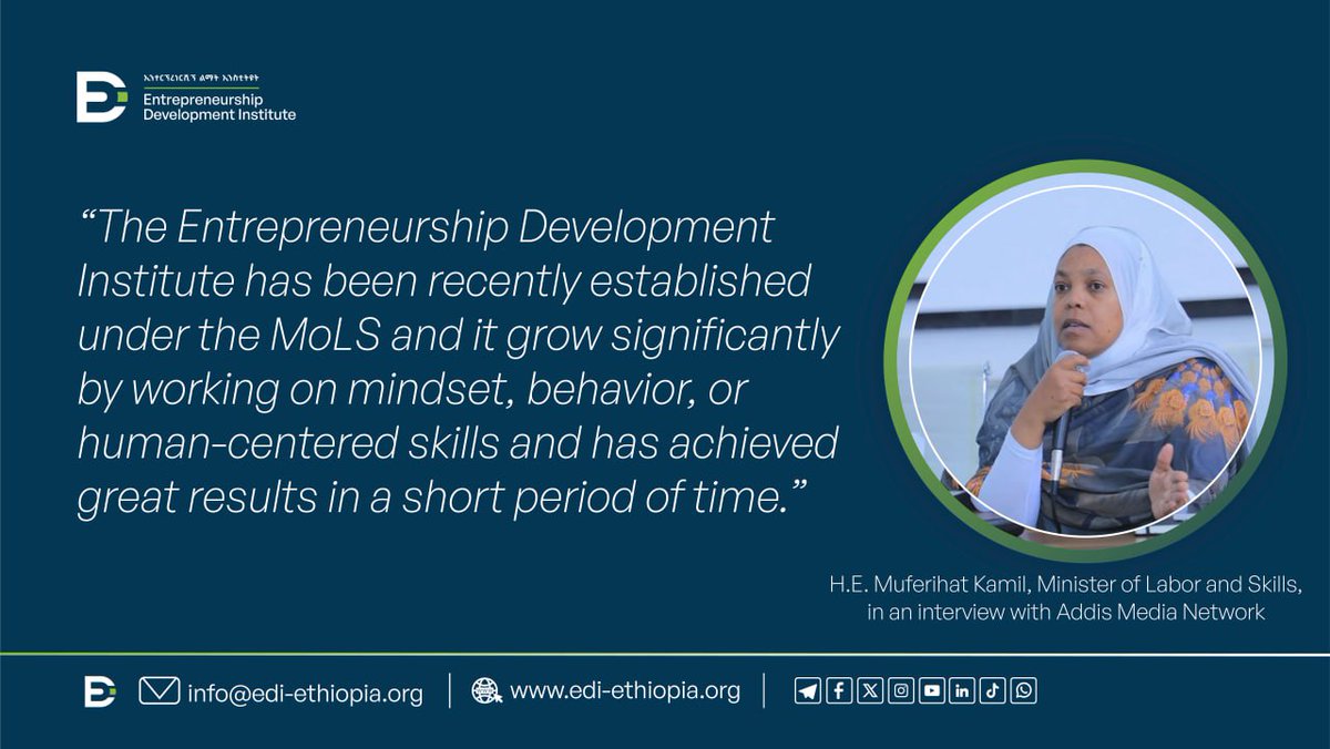 "EDI is driving growth through mindset and skills! H.E. Muferihat Kamil. 
<a href="/MuferihatA/">Muferihat Kamil Ahmed</a> 
#Entrepreneurship #EDI #Ethiopia
