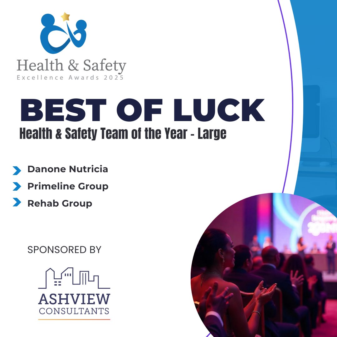 The team at Ashview Consultants congratulates all the finalists of Health &amp; Safety Team of the Year - Large!  🎉

They’re thrilled to celebrate with the industry’s best on April 17, 2025 at Crowne Plaza Hotel, Santry. 🏆✨

#HSAwardsIRL