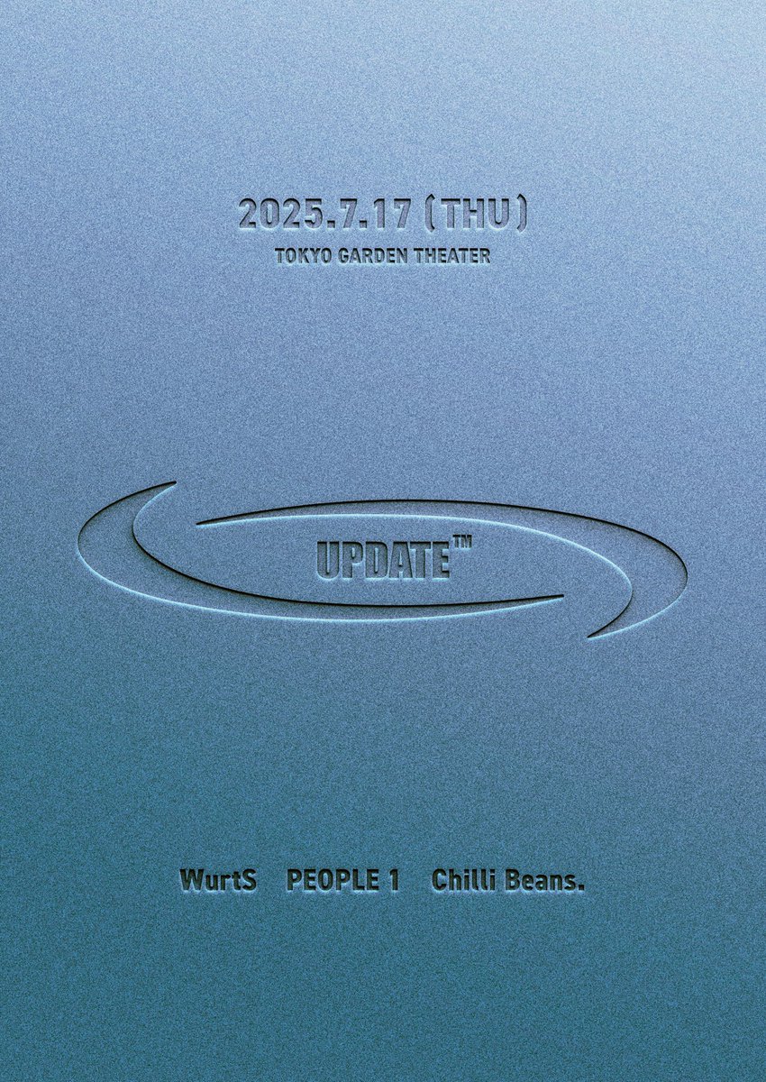 chillibeans_mc's tweet photo. WurtS×PEOPLE 1×Chilli Beans.
3マンイベント「UPDATE」開催決定🎉

🗓️7/17(木)
📍東京ガーデンシアター
🕰️開場 18:00 / 開演 19:00

🎫ただいまよりOfficial Fanclub
"Club Beans."にて
e+ アーティストFC先行受付スタート!!

受付期間：4/13(日)23:59まで⏰

ぜひ会場でお会いしましょう🫘

詳細はこちら▼
🔗https://t.co/xQL3Ll3Gxg
