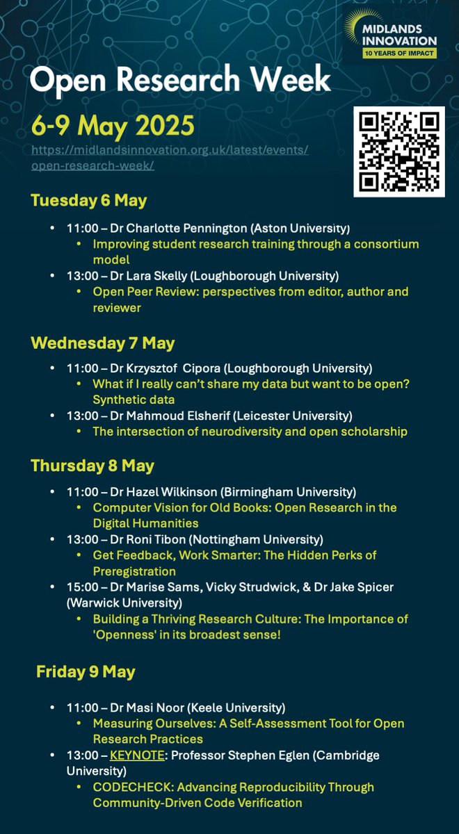 Jim Grange (@jimgrange) on Twitter photo Please RT! Thrilled to announce the lineup for the Inaugural Midlands Innovation Open Research Week! We have a great lineup of speakers from across the partnership. <a href="/InnovationMids/">Midlands Innovation</a> <a href="/KeeleUniversity/">Keele University 🐿️</a>
Sign up to talks here: midlandsinnovation.org.uk/latest/events/… Please RT! Thrilled to announce the lineup for the Inaugural Midlands Innovation Open Research Week! We have a great lineup of speakers from across the partnership. <a href="/InnovationMids/">Midlands Innovation</a> <a href="/KeeleUniversity/">Keele University 🐿️</a>
Sign up to talks here: midlandsinnovation.org.uk/latest/events/…