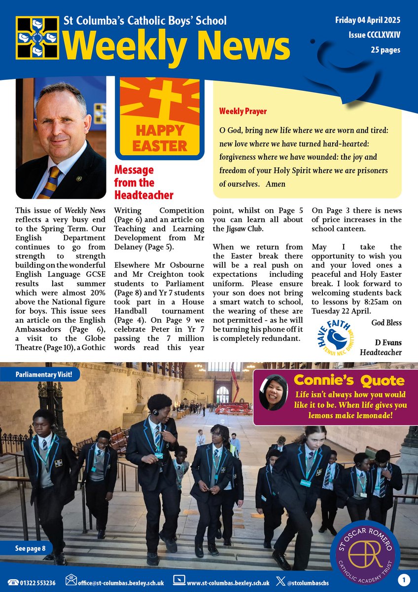 StColumbasCBS's tweet image. On the last day of the Spring Term, we are delighted to bring you #WeeklyNews choc-full (see what I did there?) of theatre, parliament, writing competitions, Spotlight, Oxbridge, PiXL, Handball & 7,160,631 words. Check it out!
Have a great Easter!
@rcaoseducation @SORCATrust