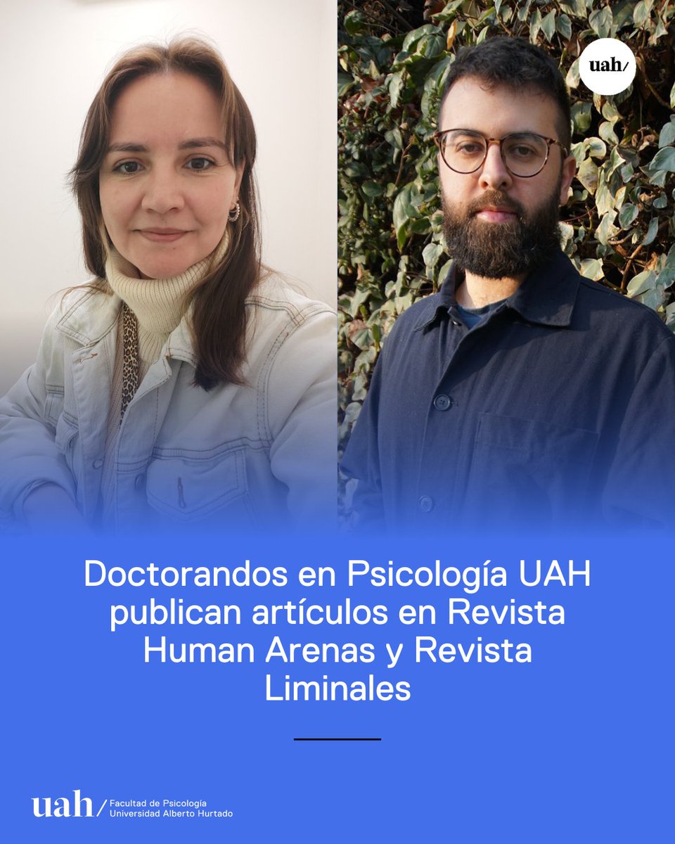 En marzo, el el reciente Doctor en Psicología UAH 2025, Mauricio Toval <a href="/mauriciotovalg/">Mauricio Toval</a> , y la estudiante de tercer año del Doctorado, Camilla Urrea, publicaron artículos en Revista Human Arenas y Revista Liminales respectivamente 👏🏽 
Lee+ en psicologia.uahurtado.cl/doctorandos-en…