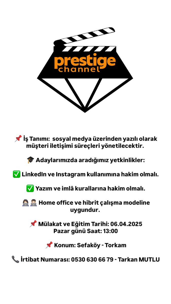 Herkese merhabalar, yeni girişimim için ekip arkadaşı arıyorum. 

Etrafınızda özellikle öğrenci arkadaşlarımıza esnek çalışma koşullarıyla iş fırsatı sağlamak için yönlendirme yapabilirsiniz.

Prestige Channel Sosyal Medya Ekibine Katılmak İster Misiniz?