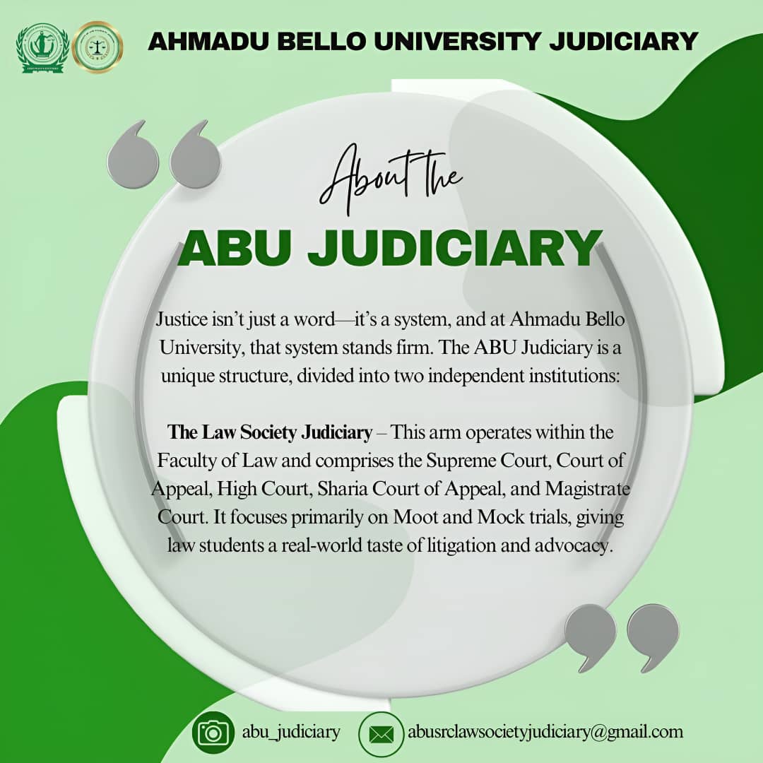 ABUSRCJudiciary's tweet photo. NAVIGATING THE ABU JUDICIARY: WHAT YOU NEED TO KNOW!

To find out more, follow the below Instagram link; 
https://t.co/yHajbrvMu1 https://t.co/RsCETRRdmC