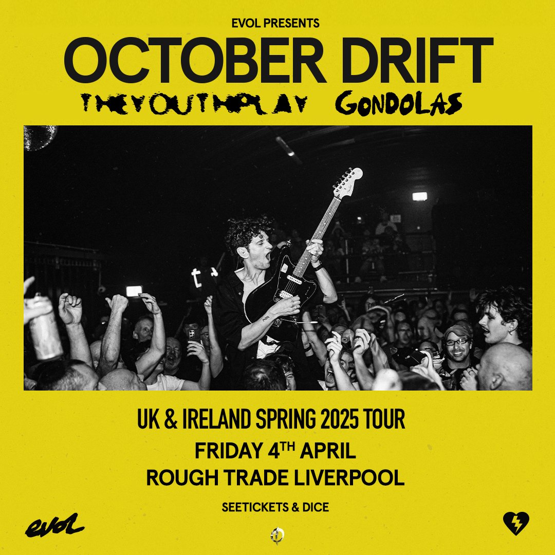 EVOL (@clubevol) on Twitter photo ๐๐๐๐๐๐๐
The beautifully wild frenzy that is <a href="/octoberdrift/">October Drift</a> hits <a href="/RoughTrade/">Rough Trade</a> Liverpool with <a href="/theyouthplay/">The Youth Play</a> & Gondolas. It's going to be epic.
Do join us.
Still some tickets <a href="/seetickets/">See Tickets</a> (link in bio) or pay on the door from 7pm.
๐ธ London show by <a href="/Blackhamimages/">๏ผข๏ฝ๏ฝ๏ฝ๏ฝ๏ฝ๏ฝ๏ฝ</a> ๐๐๐๐๐๐๐
The beautifully wild frenzy that is <a href="/octoberdrift/">October Drift</a> hits <a href="/RoughTrade/">Rough Trade</a> Liverpool with <a href="/theyouthplay/">The Youth Play</a> & Gondolas. It's going to be epic.
Do join us.
Still some tickets <a href="/seetickets/">See Tickets</a> (link in bio) or pay on the door from 7pm.
๐ธ London show by <a href="/Blackhamimages/">๏ผข๏ฝ๏ฝ๏ฝ๏ฝ๏ฝ๏ฝ๏ฝ</a>