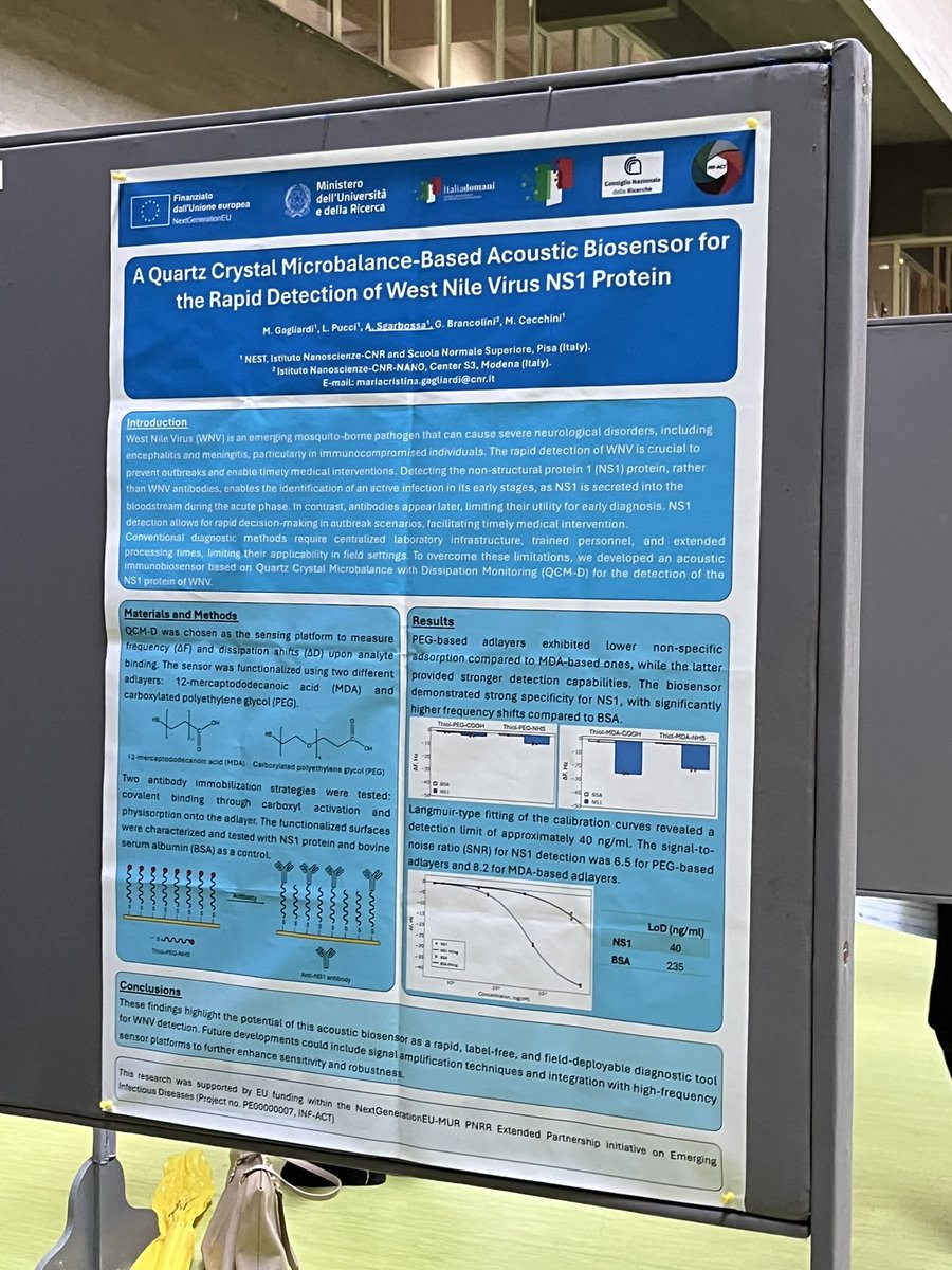 This morning interesting discussion in front of a poster of ours (Marco Cecchini, PI) on the development of a lab on chip for the detection of West Nile Virus <a href="/Cnr_Nano/">CNR Istituto Nanoscienze</a> <a href="/fondaz_inf_act/">Fondazione INF-ACT</a> <a href="/CNRsocial_/">CNR Consiglio Nazionale delle Ricerche</a> <a href="/gbrancol/">Giorgia Brancolini</a>