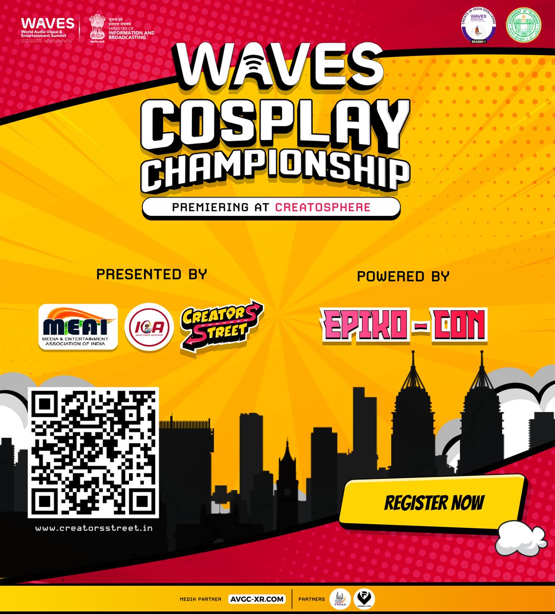 Epiko-Con (@epikocon) on Twitter photo 🚨 Calling all cosplayers! 🚨 The stage is set for the <a href="/WAVESummitIndia/">WAVES India</a> Cosplay Championship 2025! 🎭✨
Showcase your creativity & bring your favorite characters to life!
📅 May 1-4, 2025 | 📍 Jio World Convention Centre
📝 Register now- creatorsstreet.in 🚨 Calling all cosplayers! 🚨 The stage is set for the <a href="/WAVESummitIndia/">WAVES India</a> Cosplay Championship 2025! 🎭✨
Showcase your creativity & bring your favorite characters to life!
📅 May 1-4, 2025 | 📍 Jio World Convention Centre
📝 Register now- creatorsstreet.in