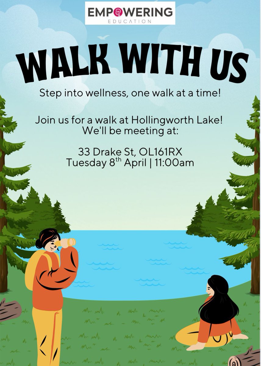 Empoweringeduc3's tweet photo. 🌿 Walk for Wellness at Hollingworth Lake! 🚶‍♂️🌊

🗓 Date: Tuesday 8th April
⏰ Time: 11:00am
📍 Meeting Point: 33 Drake st, OL16 1RX

Join us for a refreshing walk around the beautiful Hollingworth lake!

#WalkForWellness #HollingworthLake #MindfulSteps #HealthyBodyHealthyMind https://t.co/vYZpMGbNNU