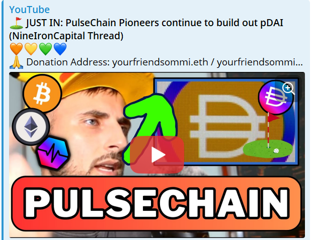 ❤️💛💚💙

⛳ JUST IN ⛳ 

PulseChain Pioneers continue to build out pDAI.
Covering (<a href="/NineIronCapital/">p-DaiMaxi</a>) Thread.

Watch HERE 👇🏻👇🏻
youtu.be/TXBnZc53Lk4