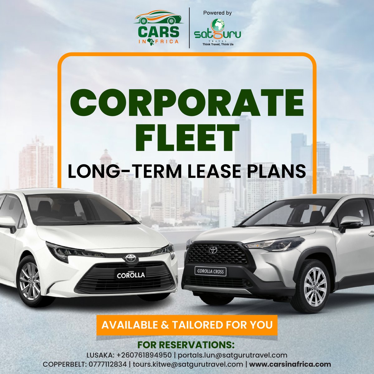 CIAMobility's tweet image. RELIABLE CORPORATE CAR LEASING IN ZAMBIA

Cars in Africa, powered by Satguru, offers flexible fleet solutions—Sedans, MUVs, SUVs &amp;amp; more. Affordable rates, well-maintained vehicles, hassle-free leasing!

📍 Lusaka &amp;amp; Copperbelt

#Carrental #ZedDeals #Zambia #ExploreZambia
