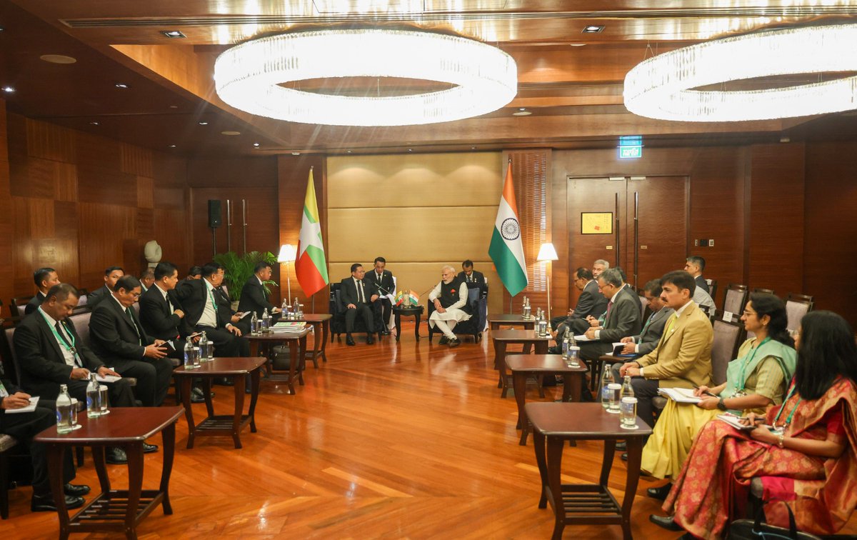 PMO India (@pmoindia) on Twitter photo PM <a href="/narendramodi/">Narendra Modi</a> met Senior General Min Aung Hlaing of Myanmar on the sidelines of the BIMSTEC Summit in Bangkok. He conveyed condolences over the recent earthquake and assured India's assistance during this difficult time. They also discussed strengthening India-Myanmar ties, PM <a href="/narendramodi/">Narendra Modi</a> met Senior General Min Aung Hlaing of Myanmar on the sidelines of the BIMSTEC Summit in Bangkok. He conveyed condolences over the recent earthquake and assured India's assistance during this difficult time. They also discussed strengthening India-Myanmar ties,
