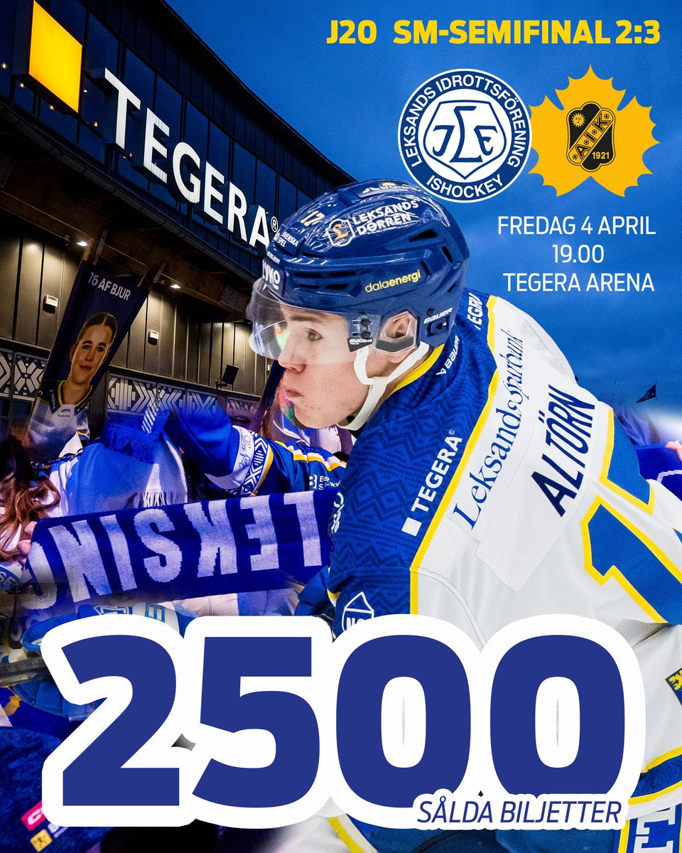 Vi passerar nu 2500 sålda biljetter till kvällens JSM-semifinal mellan Leksand och Skellefteå.
Biljetter går att köpa direkt i entrén, men vi rekommenderar att du säkrar din plats via länken nedan.  
Ses i kväll! 
#leksandsif 
🎟️ secure.tickster.com/wwg57xgl23mc63a