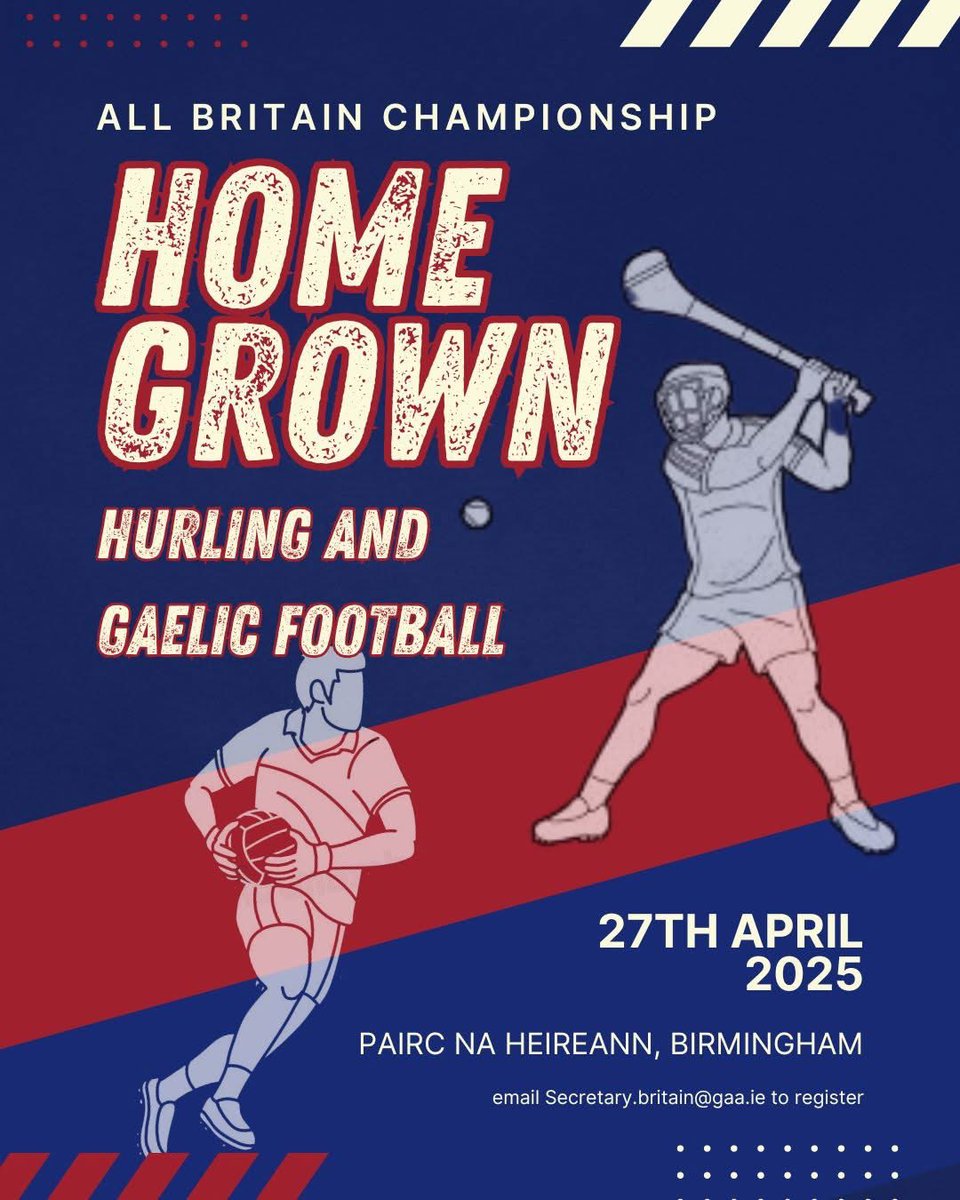 Britain GAA (@bpcgaa) on Twitter photo The Homegrown Club competition returns 👏 🙌
9-a-side (squads of 13)
Entries welcome from all registered clubs in Britain
One entry per club
Email Secretary.britain@gaa.ie to register
Deadline: 13th April The Homegrown Club competition returns 👏 🙌
9-a-side (squads of 13)
Entries welcome from all registered clubs in Britain
One entry per club
Email Secretary.britain@gaa.ie to register
Deadline: 13th April