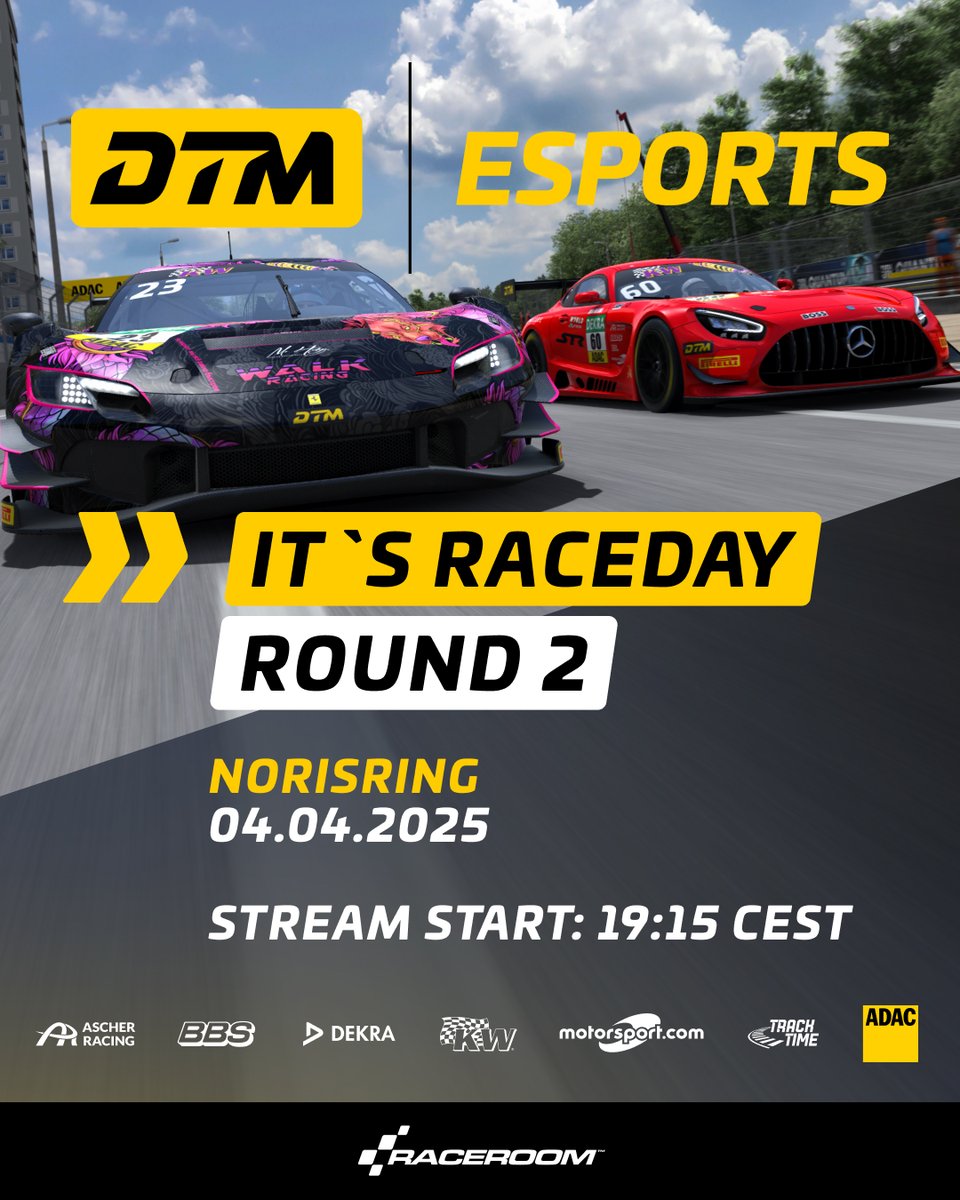 #DTM Esports heads to the streets of #Norisring tonight for Round 2 of the championship.

Tune in from 19:15 CEST for all the live action!

🇬🇧 youtube.com/live/u-6T30_C1…
🇩🇪 youtube.com/live/aTpSh2hJx…

#RaceRoom #simracing