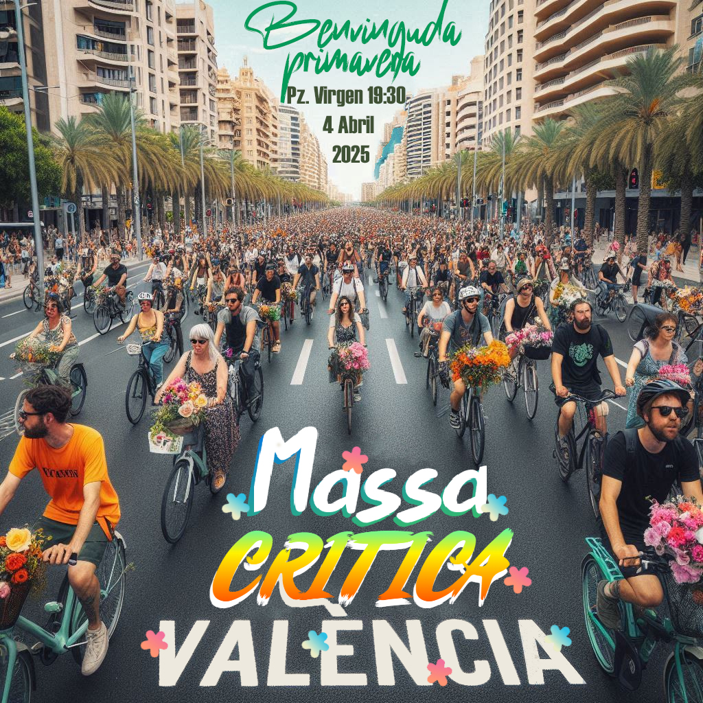 Massacriticavlc's tweet photo. ¡Llega la primavera y hoy es primer viernes de mes! 🌸

Como todos los primeros viernes de mes un montón de bicicletas coincidirán en la Plaza de la Virgen para dar una vuelta por nuestra ciudad a las 19:30.

Si llegas tarde nos pillas con @CriticalMaps https://t.co/ewjog43jEA