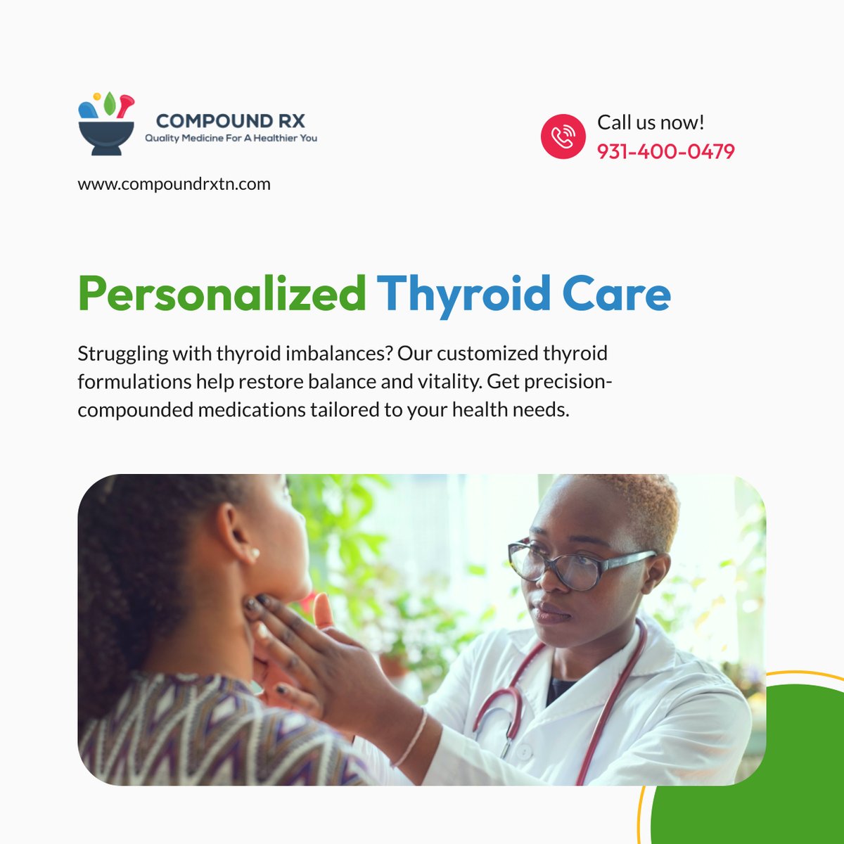 CompoundRx24's tweet image. Take control of your thyroid health with personalized solutions from Compound RX. Get the right balance for your well-being. Contact us today! 

#CookevilleTN #CompoundingPharmacy #ThyroidHealth