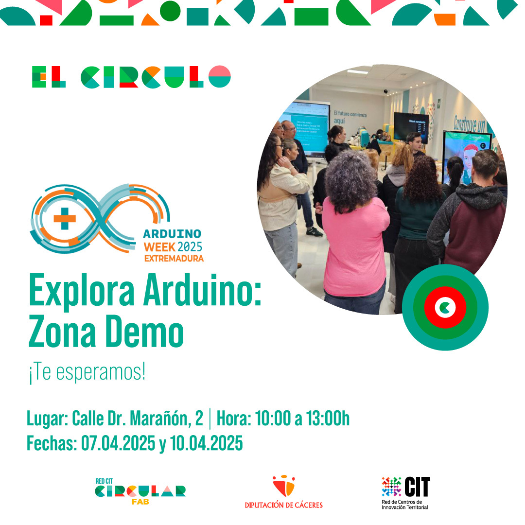 CircularFab's tweet photo. 🔜 ¡La próxima semana comienza la #ArduinoWeekExtremadura! 🎉

📅 Desde el lunes 7 de abril en El Círculo: "Arduino: Zona Demo" con demostraciones en vivo y prototipos interactivos.

🛠️ Talleres durante la semana para aprender y experimentar. ¡No te lo pierdas! 🚀 https://t.co/WdcQI9K3hX