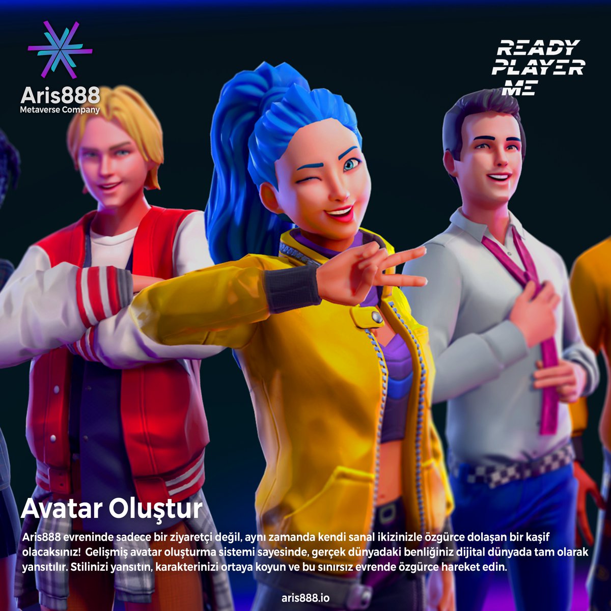 In the Aris888 universe reflect your style, bring your identity to the digital environment and act as yourself in this universe!

Remove boundaries, recreate yourself in the digital world! 

#metaverse #readyplayerme #avatar #aris888