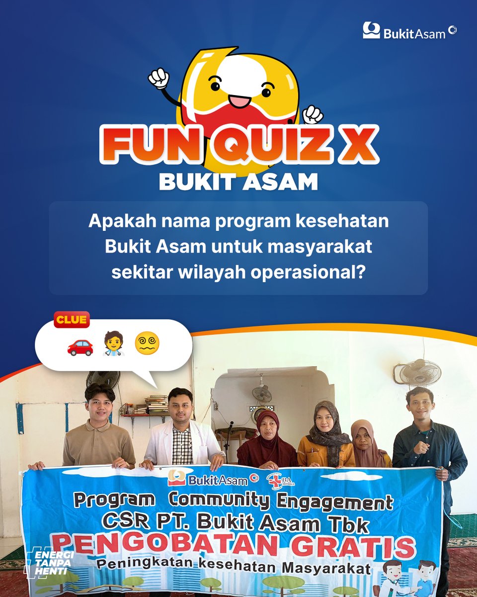 Jumat berkah, waktunya main #FunQuiz! 🤗

Caranya gampang banget, tinggal pantengin updatenya Bukit Asam supaya bisa jawab pertanyaannya! Ada saldo e-wallet masing-masing  Rp100 ribu bagi 3 orang TemanKita yang beruntung. ✨
