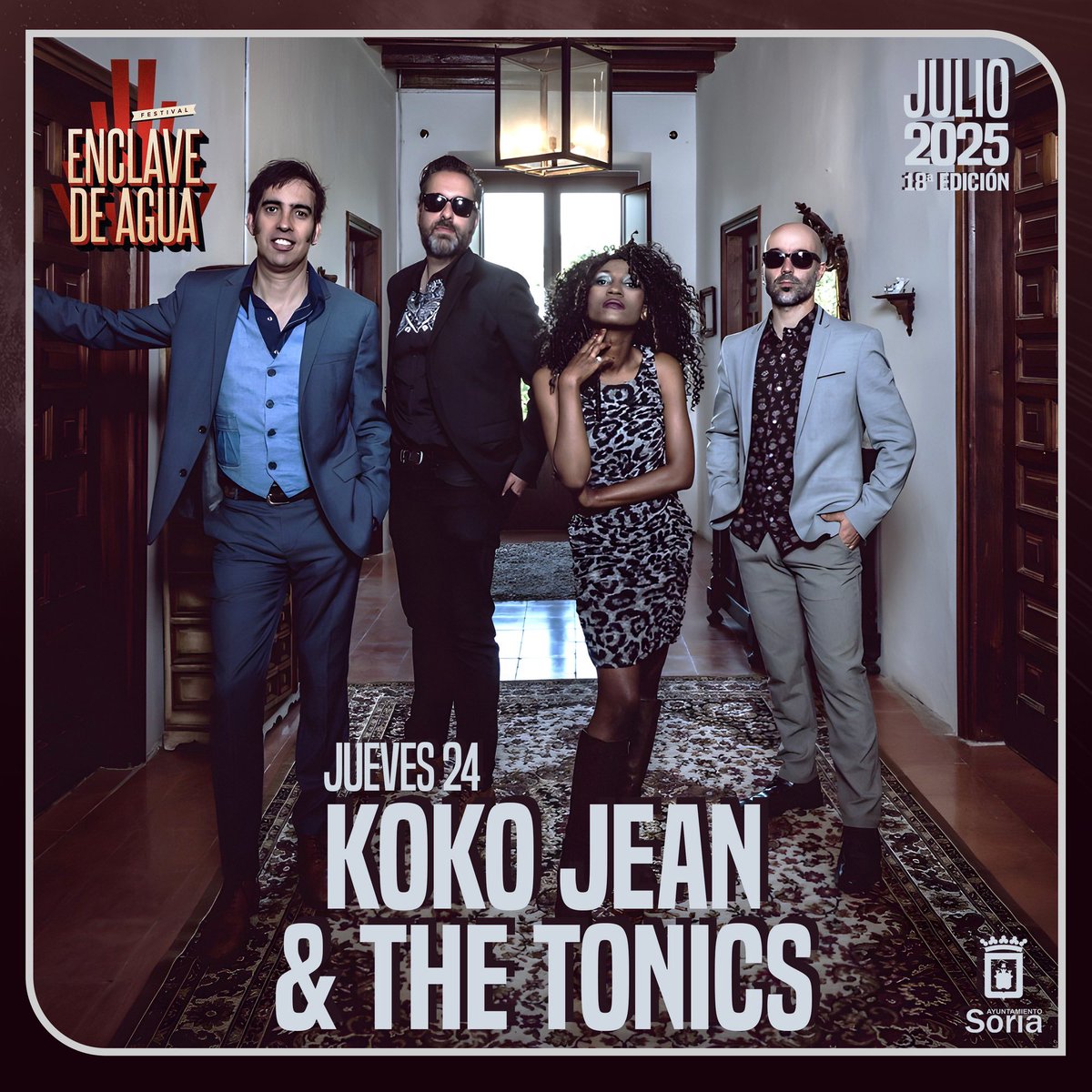 La gran banda de Barcelona <a href="/KokoJeanTonics/">Koko-Jean & The Tonics</a> estarán sobre el escenario principal de <a href="/EnclavedeAgua/">Festival Enclave de Agua</a> , ya estamos deseando vibrar con su ritmazo en #soria  <a href="/Ayto_Soria/">Ayuntamiento de Soria</a>