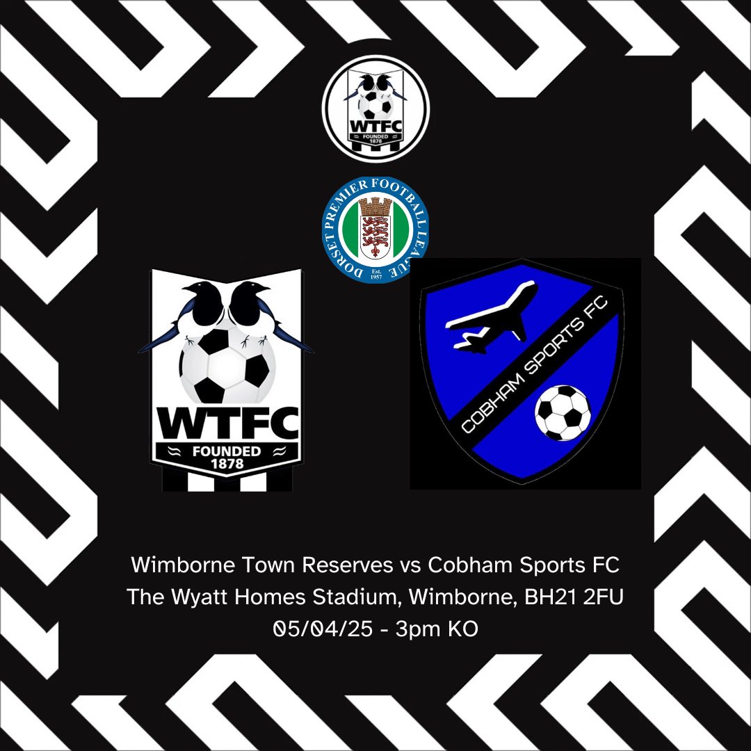 Wimborne Town FC Reserves (@wtfcres1878) on Twitter photo TOMORROW:
Our young side host <a href="/CobhamSportFC/">Cobham Sports FC</a> for the last home game of this season!
π Cobham Sports FC
β½οΈ <a href="/DPL_official/">Dorset Premier Football League</a>
ποΈ The Wyatt Homes Stadium
πBH21 2FU
ποΈ05.04.2025
β°3pm KO
#upthemagpies π₯§ TOMORROW:
Our young side host <a href="/CobhamSportFC/">Cobham Sports FC</a> for the last home game of this season!
π Cobham Sports FC
β½οΈ <a href="/DPL_official/">Dorset Premier Football League</a>
ποΈ The Wyatt Homes Stadium
πBH21 2FU
ποΈ05.04.2025
β°3pm KO
#upthemagpies π₯§
