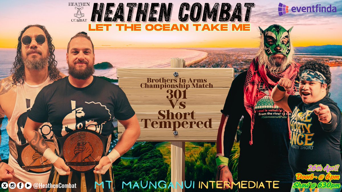 Heathen Combat (@heathencombat) on Twitter photo ***MATCH ANNOUNCEMENT***
301 (<a href="/WillCuttingNZ/">⚔WilliamCutting⚔</a> & <a href="/SpartanSamBlack/">Spartan ⚔️</a>) (c) vs. Short Tempered (<a href="/bloodysamoan/">Michel Mulipola</a> & <a href="/Short4Matty/">Matty Short</a>)
Brothers In Arms championships
Can the 301 come out on top on their return home, or will Short Tempered return to their championship winning ways? ***MATCH ANNOUNCEMENT***
301 (<a href="/WillCuttingNZ/">⚔WilliamCutting⚔</a> & <a href="/SpartanSamBlack/">Spartan ⚔️</a>) (c) vs. Short Tempered (<a href="/bloodysamoan/">Michel Mulipola</a> & <a href="/Short4Matty/">Matty Short</a>)
Brothers In Arms championships
Can the 301 come out on top on their return home, or will Short Tempered return to their championship winning ways?