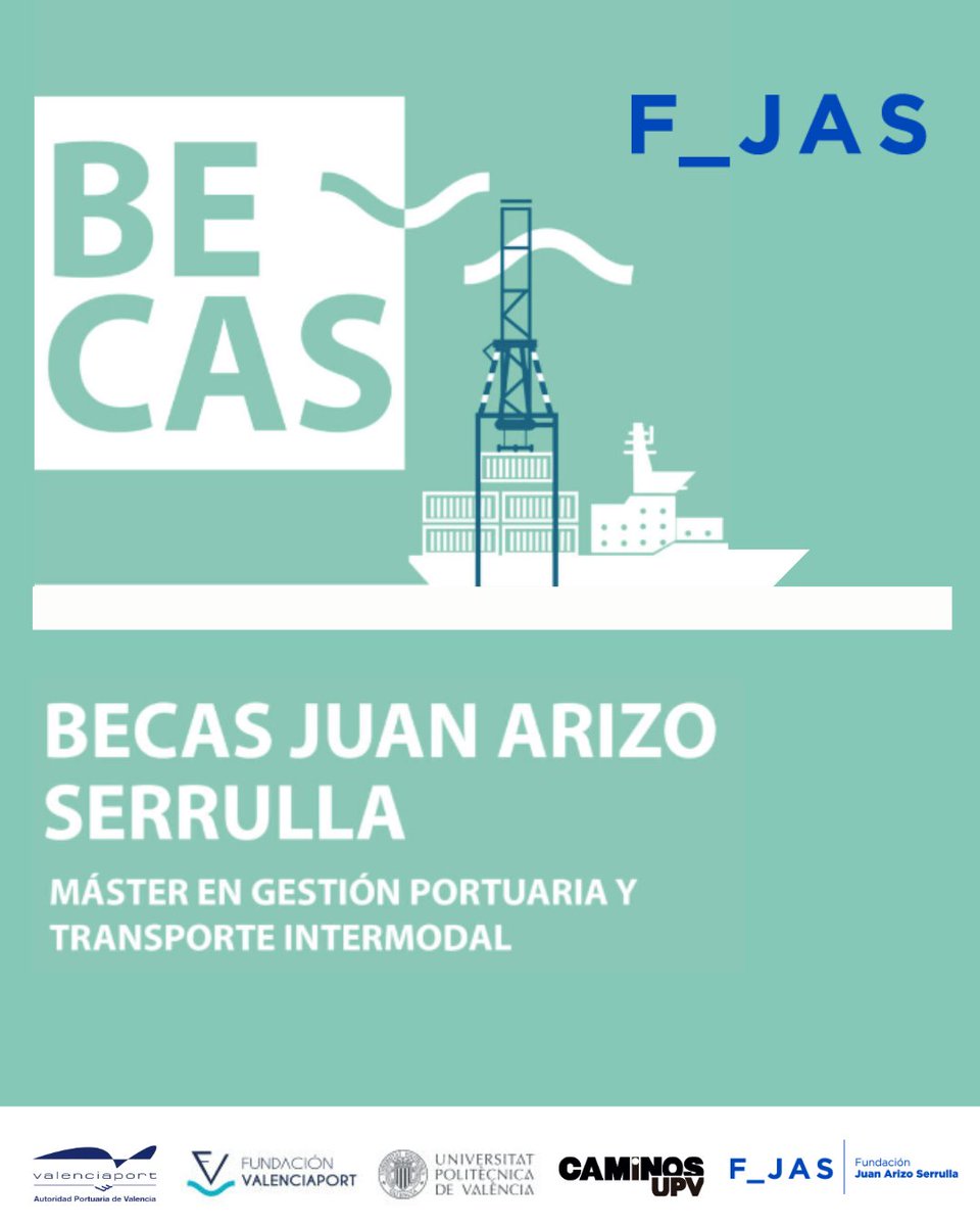 Caminos UPV (@caminosupv) on Twitter photo 🔵 ¡Abierta la XXXIV edición de las Becas para estudiar el MGPT que convoca cada año la <a href="/FValenciaport/">FValenciaport</a> y en el que la <a href="/FundJuanArizo/">Fundación Juan Arizo</a> colabora.
4️⃣ becas de 6.000€
dirigidas a alumnado titulado en cualquier Grado o Máster
📅 Hasta el 4/07
🔗 Infórmate: fundacion.valenciaport.com/oferta-formati… 🔵 ¡Abierta la XXXIV edición de las Becas para estudiar el MGPT que convoca cada año la <a href="/FValenciaport/">FValenciaport</a> y en el que la <a href="/FundJuanArizo/">Fundación Juan Arizo</a> colabora.
4️⃣ becas de 6.000€
dirigidas a alumnado titulado en cualquier Grado o Máster
📅 Hasta el 4/07
🔗 Infórmate: fundacion.valenciaport.com/oferta-formati…