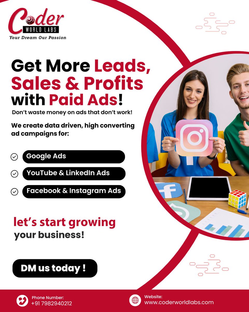 coderworld_labs's tweet image. 🚀 Get More Leads, More Sales &amp;amp; More Profits with Smart Ads! 📈

Google Ads
✅ Facebook &amp;amp; Instagram Ads
✅ YouTube &amp;amp; LinkedIn Ads

👉DM  +917982940212
🌐 Visit us at coderworldlabs.com

#GrowWithAds #LeadGenerationExperts #HighConvertingAds #DigitalGrowth #SmartAdvertising