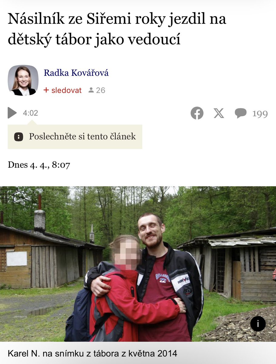 BaraUrbanova's tweet photo. Proč dětský certifikát? Proč přísnost? 

“Čtyřicetiletý násilník ze Siřemi na Lounsku, který tři měsíce držel ve sklepě domu mladou ženu, kterou znásilňoval, týral, držel na řetězu a nechal hladovět, jezdil roky jako vedoucí na dětský tábor. Pro lidi, kteří se s ním odtamtud znali, je proto jeho jednání, kvůli kterému skončil ve vazbě, naprostým šokem.”

Typický. Nikdo by to do něj neřekl.
Prosím, chraňme děti, chraňme bezbranné. Nejsou všichni takoví, samozřejmě, ale riskovat v takové situaci prostě nemůžeme, už ne.