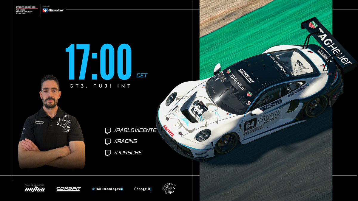RinconRacing TMCustomLogos (@rinconracing) on Twitter photo PESC All-Stars!🏁
Round 6!🏁
Penúltima fecha de este campeonato organizado por <a href="/iRacing/">iRacing</a> y <a href="/PorscheRaces/">Porsche Motorsport</a>, donde nos jugamos todo en lucha por el TOP 3 general🔥.
🙎🏻♂️<a href="/PabloVicTV/">Pablo Vicente 👑</a>
🇯🇵 Fuji
🚗 Porsche 992 GT3.
⏰ 17:00hs 🇪🇸
🟣twitch.tv/pablovicente
#iRacing #PESC #PESCAllStars PESC All-Stars!🏁
Round 6!🏁
Penúltima fecha de este campeonato organizado por <a href="/iRacing/">iRacing</a> y <a href="/PorscheRaces/">Porsche Motorsport</a>, donde nos jugamos todo en lucha por el TOP 3 general🔥.
🙎🏻♂️<a href="/PabloVicTV/">Pablo Vicente 👑</a>
🇯🇵 Fuji
🚗 Porsche 992 GT3.
⏰ 17:00hs 🇪🇸
🟣twitch.tv/pablovicente
#iRacing #PESC #PESCAllStars