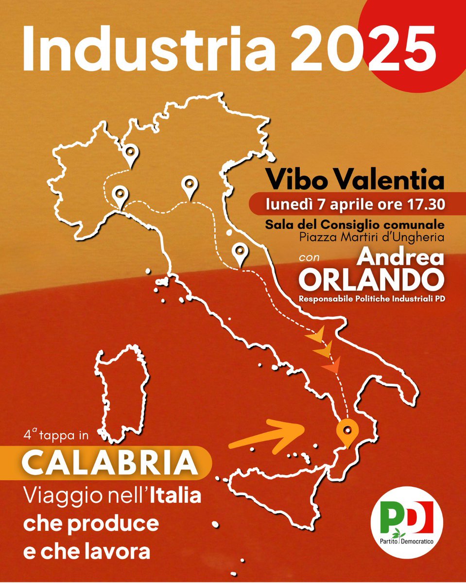 PDCalabria's tweet image. 🔴 @AndreaOrlandosp in #Calabria
Lunedì 7 aprile

Incontri con imprese, lavoratori e sindacati per parlare di industria, innovazione e lavoro. Seguite gli aggiornamenti sui nostri canali! 

#PD #Lavoro #PdCalabria