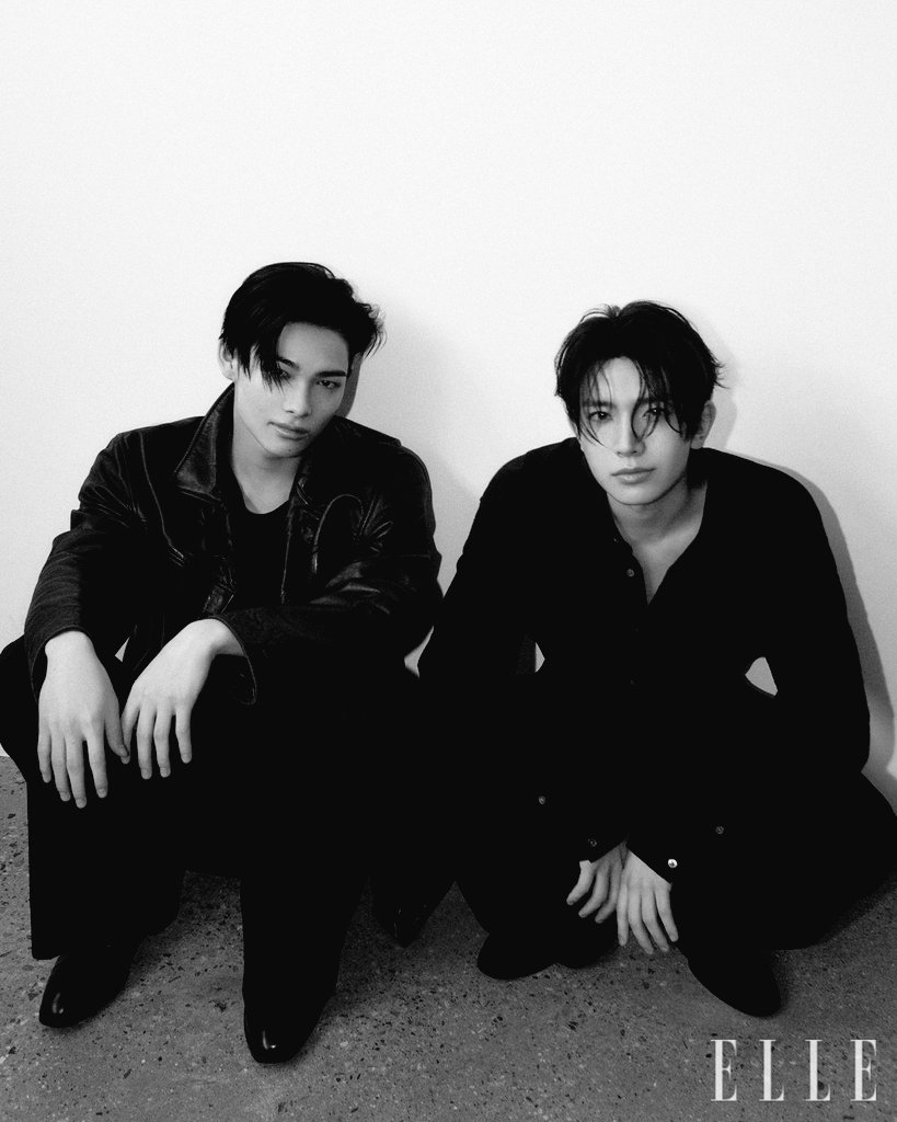 ahneonho's tweet image. So, me and Ni-ki decided to go full 'dark and mysterious' for this ELLE shoot. All-black everything, sharp looks. They're calling it 'modern sophistication', I'm calling it 'irresistible'.
