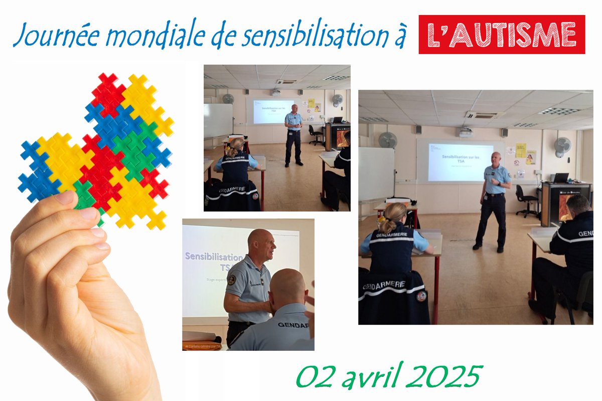 CNFPJ's tweet photo. Pour la Journée Mondiale de la Sensibilisation à l'#autisme du 02 avril 2025, l'Adjudant-Chef Laurent K. du #CNFRI a dispensé une information de #sensibilisation sur la prise en compte des victimes mineures présentant un Trouble du Spectre Autistique #TSA.
@Gendarmerie #CEGN https://t.co/9Dv5vtV4Bp