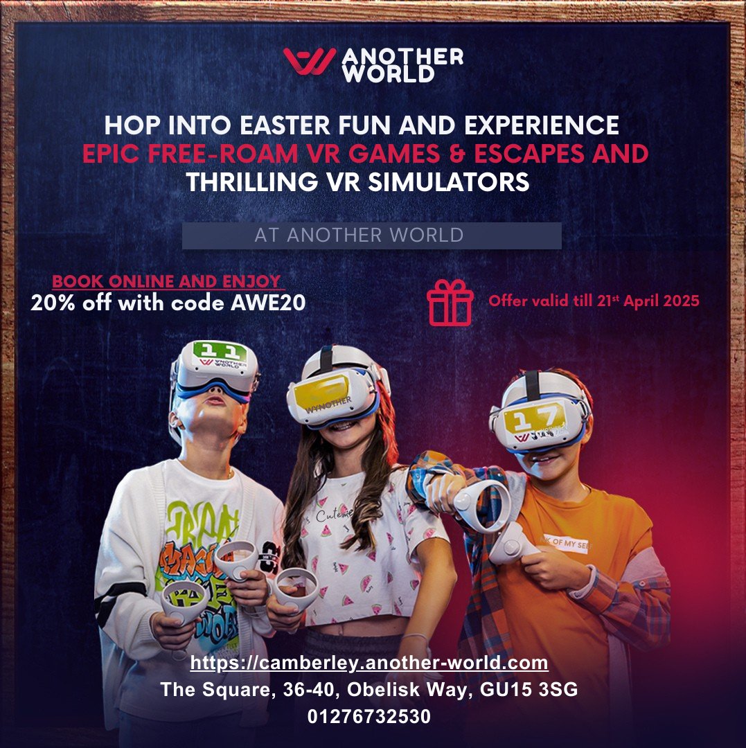 The Square Camberley (@thesquarecamb) on Twitter photo hop into Easter fun and experience epic free-roam VR games & escapes and thrilling VR simulators at <a href="/AnotherWorldVR/">AnotherWorld.Jurmala</a> 🙌✨ hop into Easter fun and experience epic free-roam VR games & escapes and thrilling VR simulators at <a href="/AnotherWorldVR/">AnotherWorld.Jurmala</a> 🙌✨