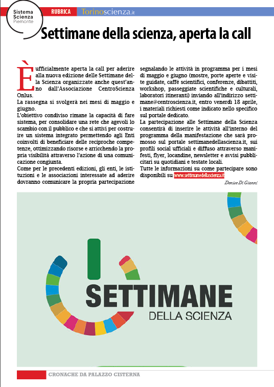 🧬 Sull'ultimo numero di #Cronache, agenzia settimanale di <a href="/CittaMetroTO/">Città MetroTorino</a>, nella rubrica dedicata alla #scienza e al #sistemascienzapiemonte, parliamo della call per partecipare alle <a href="/SettScienza/">Settimane della Scienza</a> 
👉 C'è tempo fino al 18 aprile❗