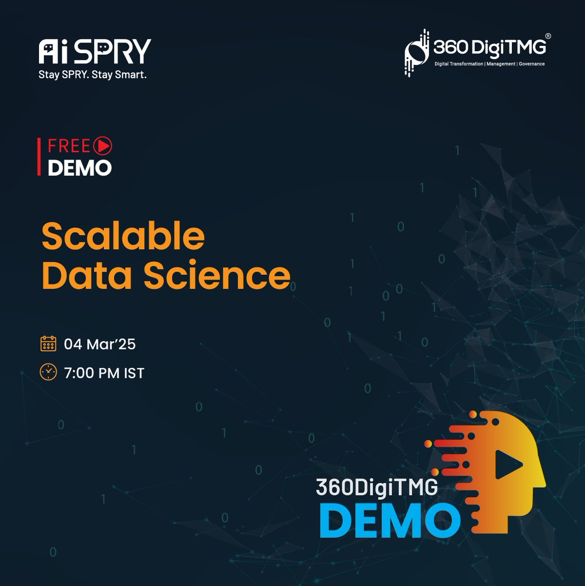 360digitmg's tweet image. Orientation Session on Scalable Data Science! 

Ready to elevate your data science skills? 

Date: 4th April 2025
Time: 7:00 PM IST

Register Now: 360digitmg.zoom.us/meeting/regist…

Don&apos;t miss this chance to boost your data science journey!

#360DigiTMG #DataScience #ScalableDataScience