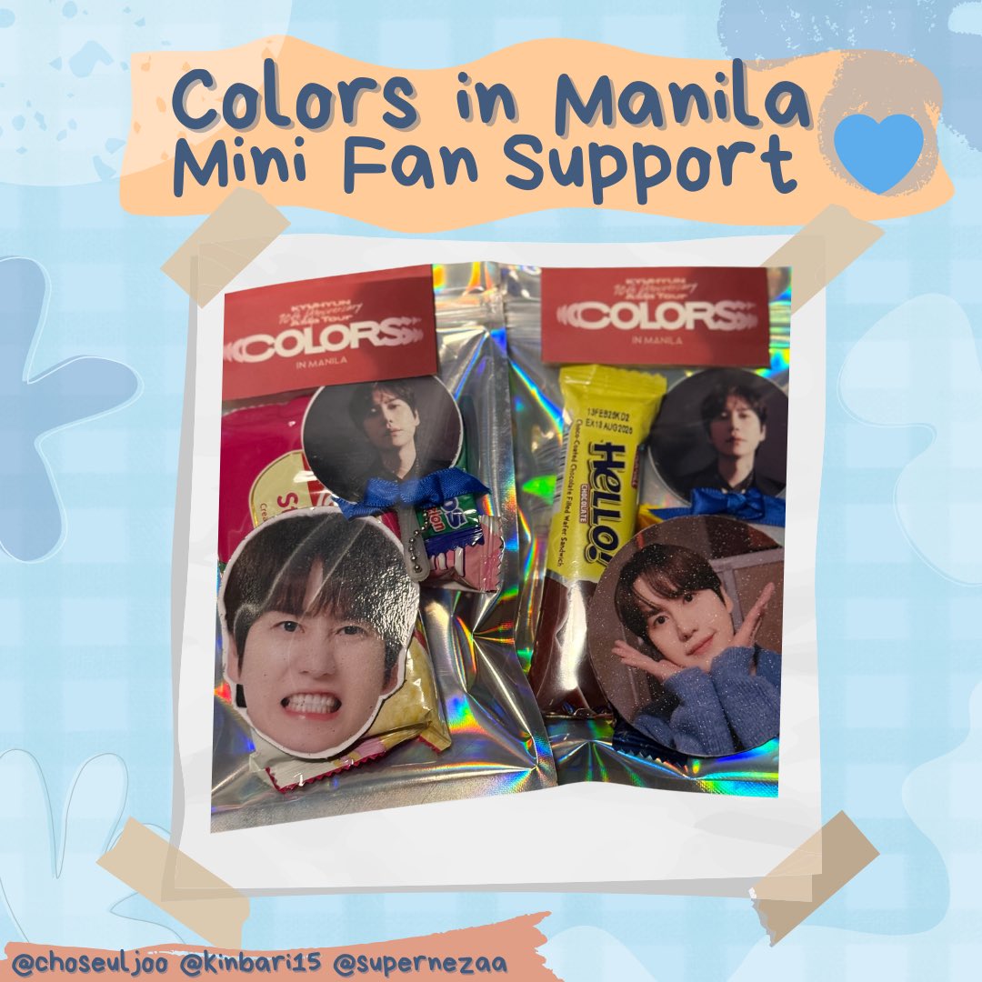 Kyuhyun Colors in Manila mini fan support by <a href="/choseuljoo/">크리스타벨</a>, <a href="/kinbari15/">Kimmie Kim 🍀⭐</a> and <a href="/supernezaa/">TwinkleWanII</a> 

☑️ 1 of 5 random ref magnet
☑️ 1 of 3 random mini fan
☑️ random snacks
☑️ limited quantity, so 1:1
☑️ open for trades
☑️ place TBA tomorrow 

Please help RT 💙

#KyuhyunCOLORSinManila #kyuhyun