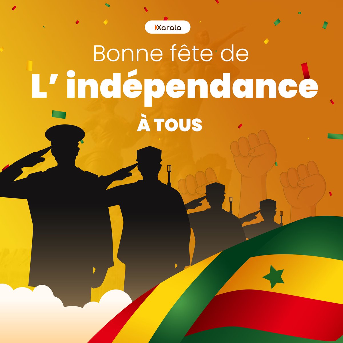 Bonne fête de l’indépendance à tous ! 🇸🇳

Célébrons ensemble notre liberté, notre unité et notre fierté nationale.

Hommage à ceux qui ont façonné notre histoire et continuons à bâtir un avenir prometteur ensemble ! 

#IndépendanceSénégal #FiertéNationale #Xarala