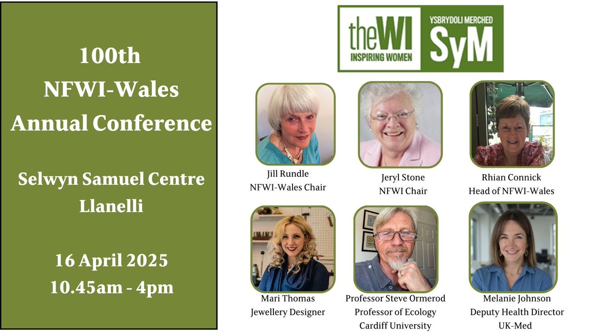 NFWI-Wales (@nfwiwales) on Twitter photo Book your place at our Annual Conference in Llanelli on 16 April - a special occasion as we mark our 100th Conference!
The impressive line-up of speakers includes Jeryl Stone <a href="/WomensInstitute/">Women's Institute</a>, <a href="/MariTJewellery/">Mari Thomas</a>, Melanie Johnson <a href="/UKMed/">UK-Med</a> & <a href="/SteveOrmerod/">Steve Ormerod 💙</a>.
thewi.org.uk/wi-in-wales/ne… Book your place at our Annual Conference in Llanelli on 16 April - a special occasion as we mark our 100th Conference!
The impressive line-up of speakers includes Jeryl Stone <a href="/WomensInstitute/">Women's Institute</a>, <a href="/MariTJewellery/">Mari Thomas</a>, Melanie Johnson <a href="/UKMed/">UK-Med</a> & <a href="/SteveOrmerod/">Steve Ormerod 💙</a>.
thewi.org.uk/wi-in-wales/ne…