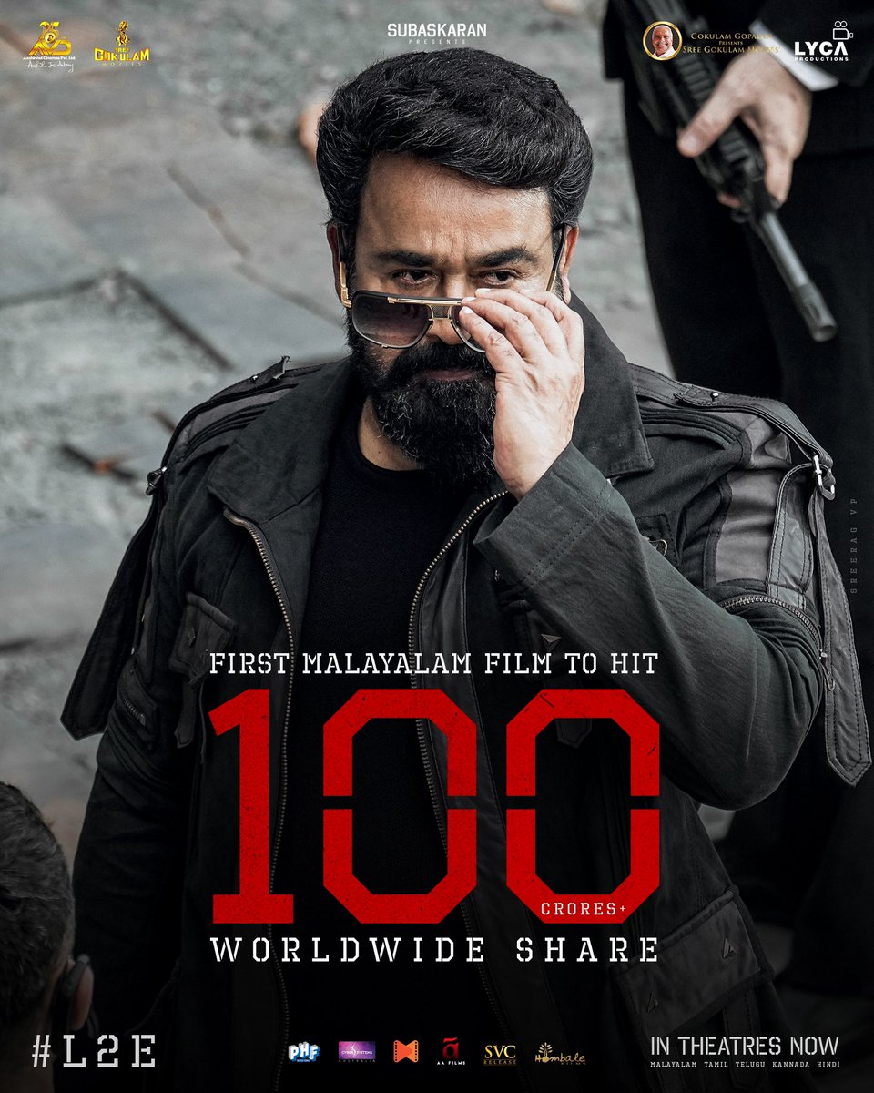 100 cr+ world wide theatrical share! 

First time in the history of Malayalam cinema!

#L2E #EMPURAAN in theatres worldwide.

Malayalam | Tamil | Hindi | Kannada | Telugu

BMS - Bit.ly/EmpuraanBMS
Paytm - Bit.ly/EmpuraanPaytm 
District - Bit.ly/EmpuraanDistri…